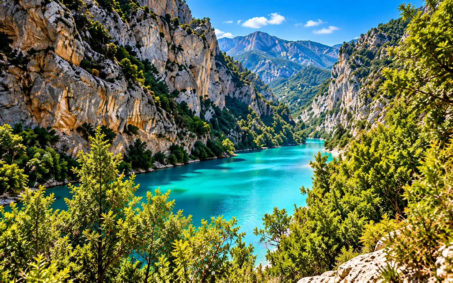 Illustration : le Verdon turquoise au fond du canyon, entre falaises et forêt