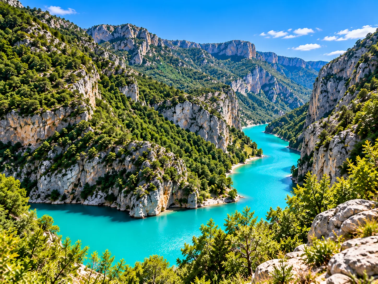 Illustration : un méandre turquoise du Verdon sous les falaises